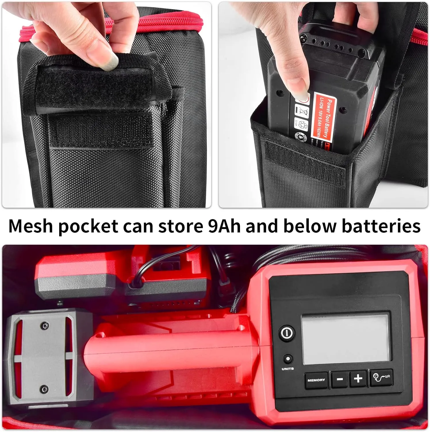 Air Compressor Bag Compatible with Milwaukee M18 Inflator 2848-20/2771-20, Air Pump Carrying Box for Milwaukee Tools,Storage Holder for 18V 3.0/4.0/5.0/6.0/6.5/7.0/8.0Ah Battery (Case Only)-Black