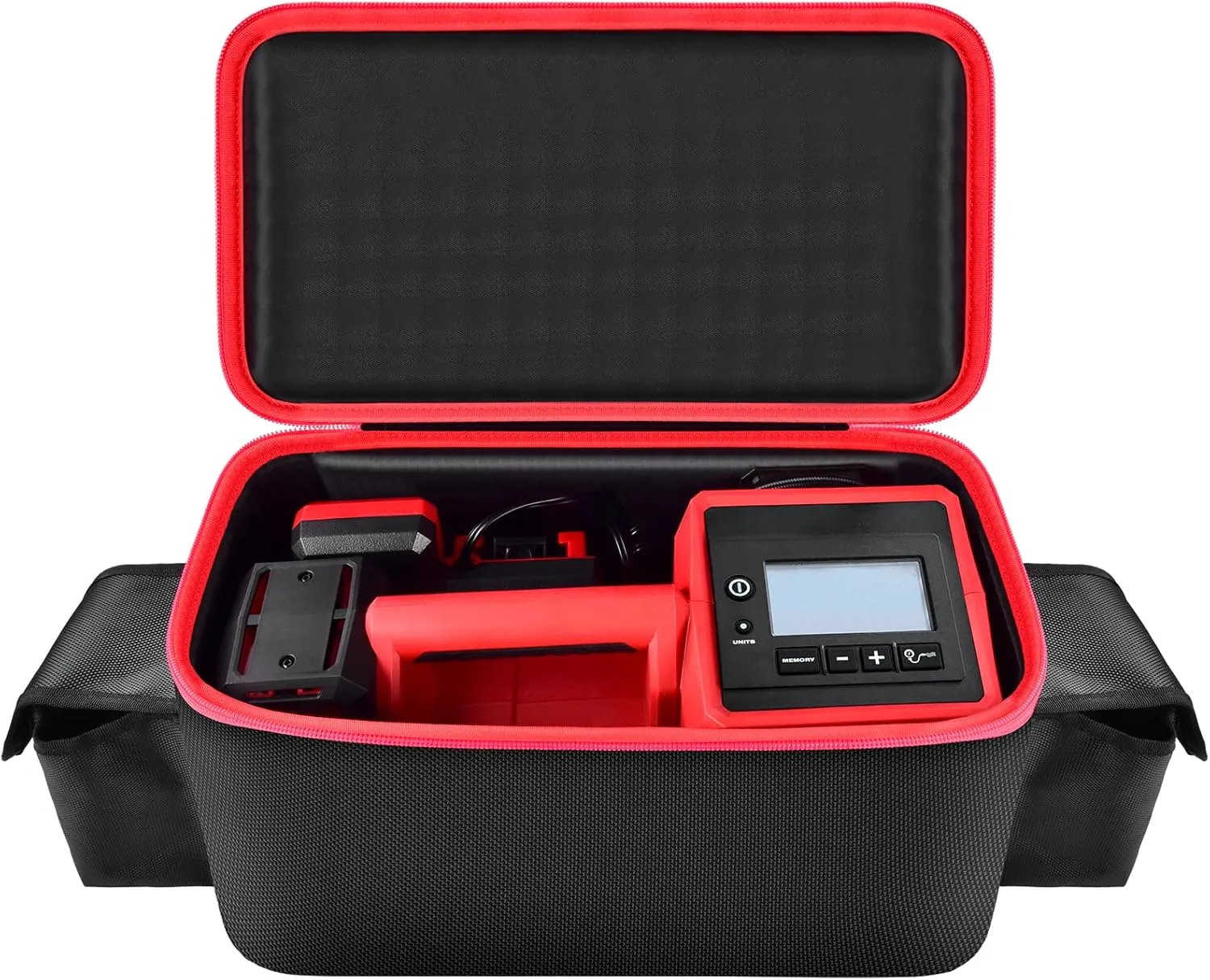 Air Compressor Bag Compatible with Milwaukee M18 Inflator 2848-20/2771-20, Air Pump Carrying Box for Milwaukee Tools,Storage Holder for 18V 3.0/4.0/5.0/6.0/6.5/7.0/8.0Ah Battery (Case Only)-Black