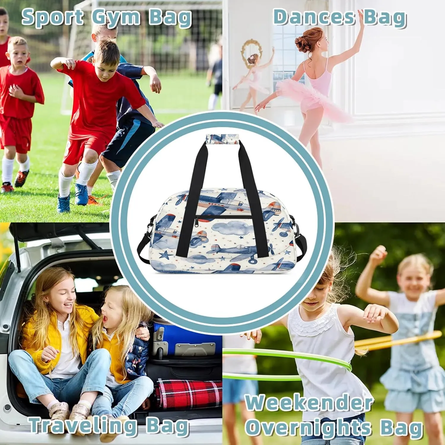Airplanes Small Gym Bag 18 inch Carry On Duffel Bag for Weekender Travel Sports Workout Yoga Gymnastics Dance Ballet