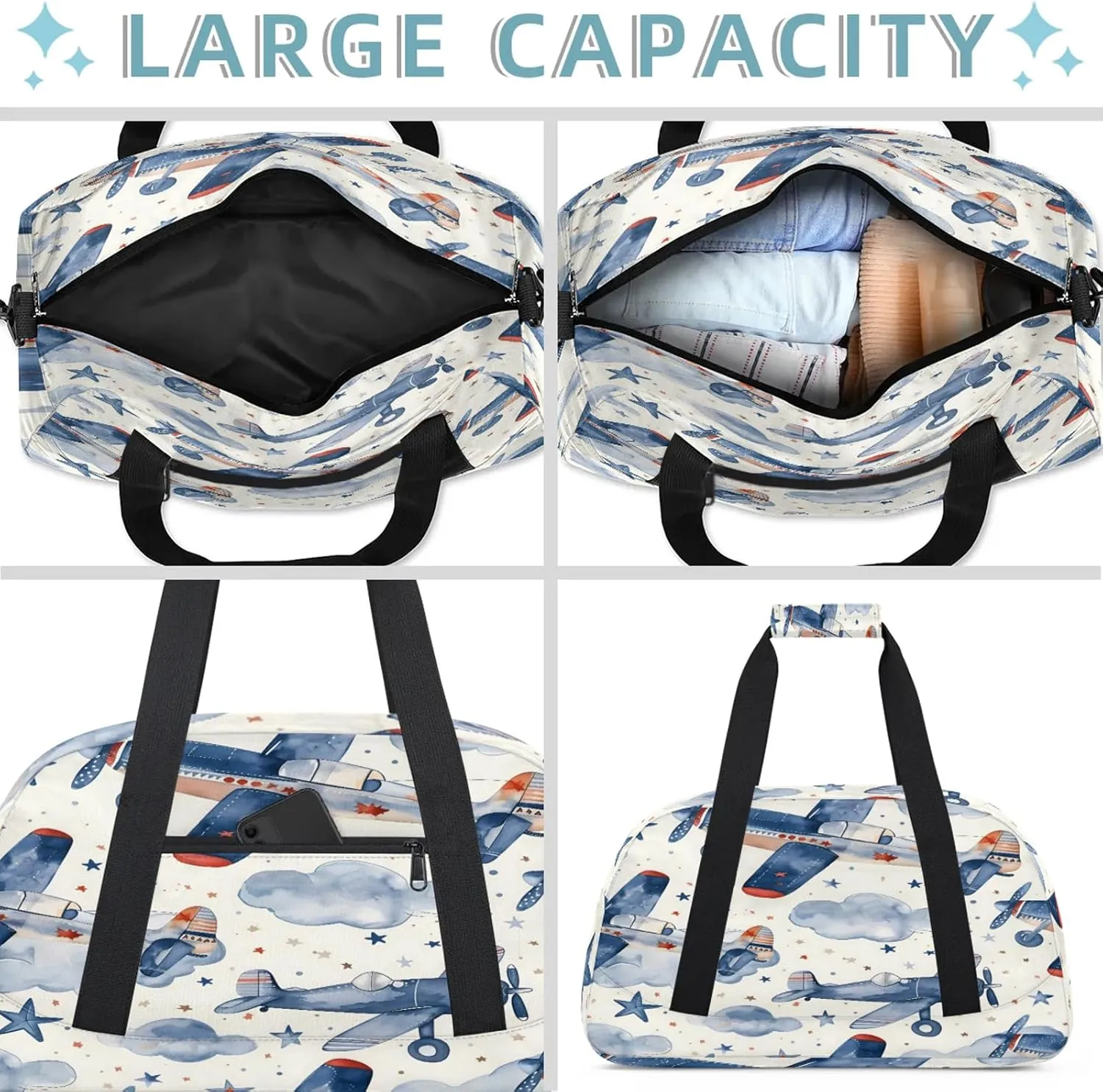 Airplanes Small Gym Bag 18 inch Carry On Duffel Bag for Weekender Travel Sports Workout Yoga Gymnastics Dance Ballet