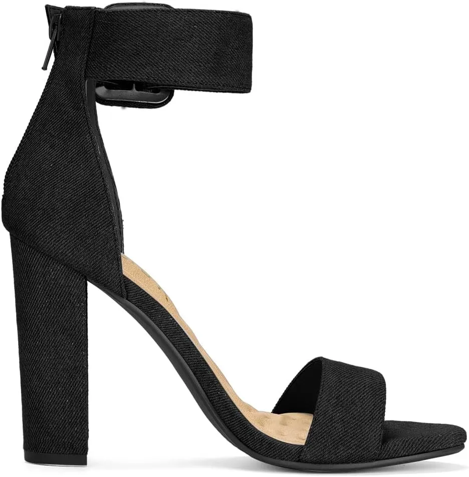 Allegra K Women's Ankle Strap Block High Heel Sandals