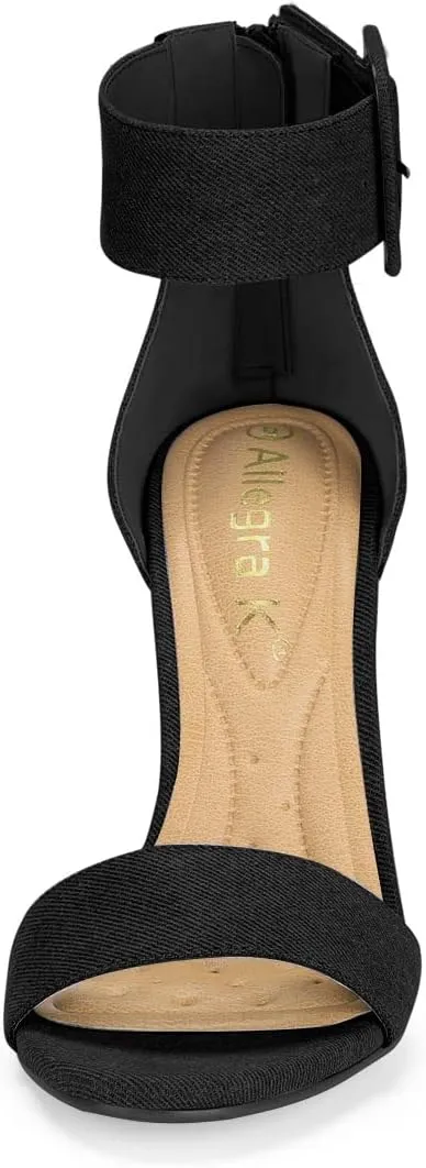 Allegra K Women's Ankle Strap Block High Heel Sandals