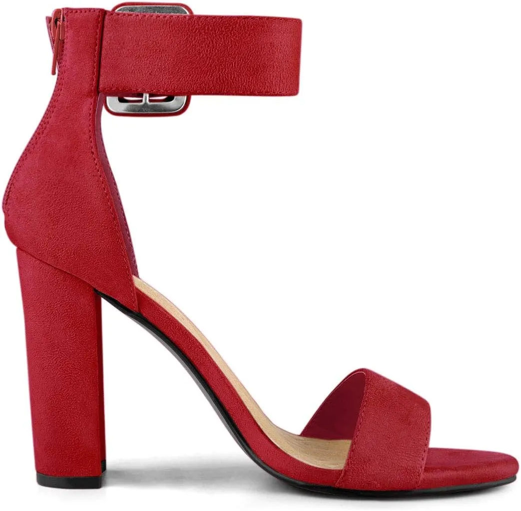 Allegra K Women's Ankle Strap Block High Heel Sandals