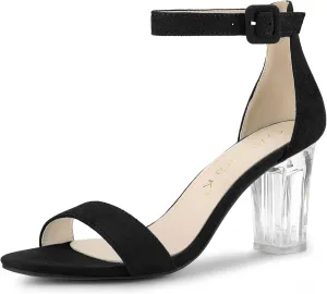 Allegra K Women's Ankle Strap Clear Heel Chunky Heels Sandals