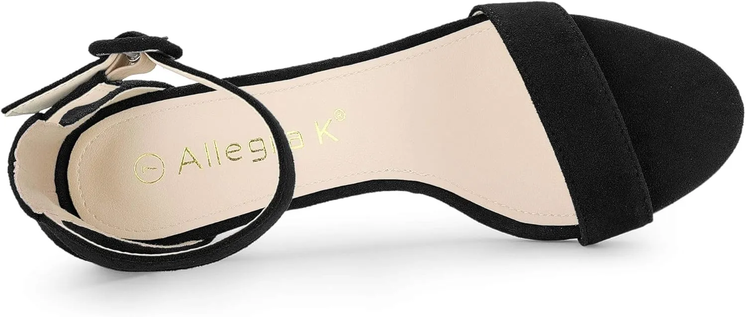 Allegra K Women's Ankle Strap Clear Heel Chunky Heels Sandals