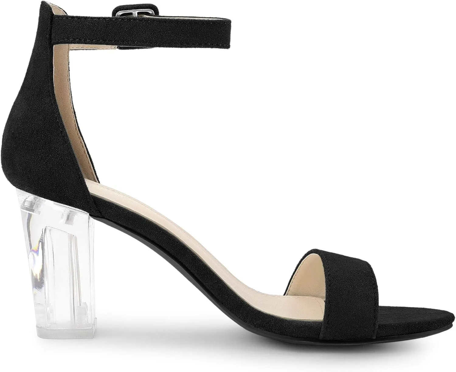 Allegra K Women's Ankle Strap Clear Heel Chunky Heels Sandals