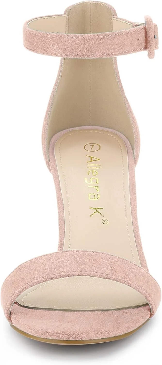 Allegra K Women's Ankle Strap Clear Heel Chunky Heels Sandals