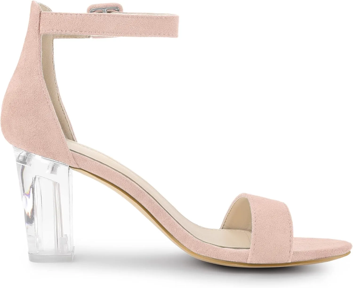 Allegra K Women's Ankle Strap Clear Heel Chunky Heels Sandals