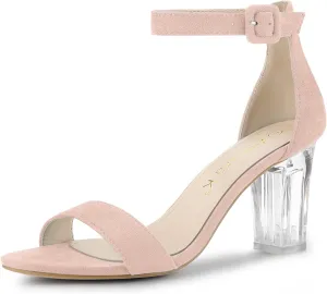 Allegra K Women's Ankle Strap Clear Heel Chunky Heels Sandals