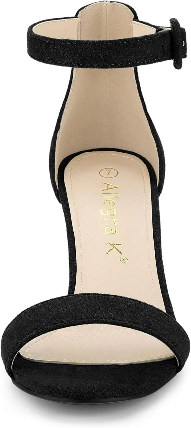 Allegra K Women's Ankle Strap Clear Heel Chunky Heels Sandals