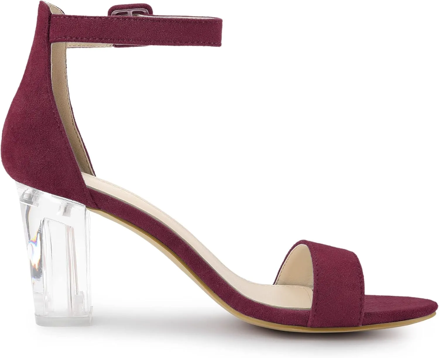 Allegra K Women's Ankle Strap Clear Heel Chunky Heels Sandals