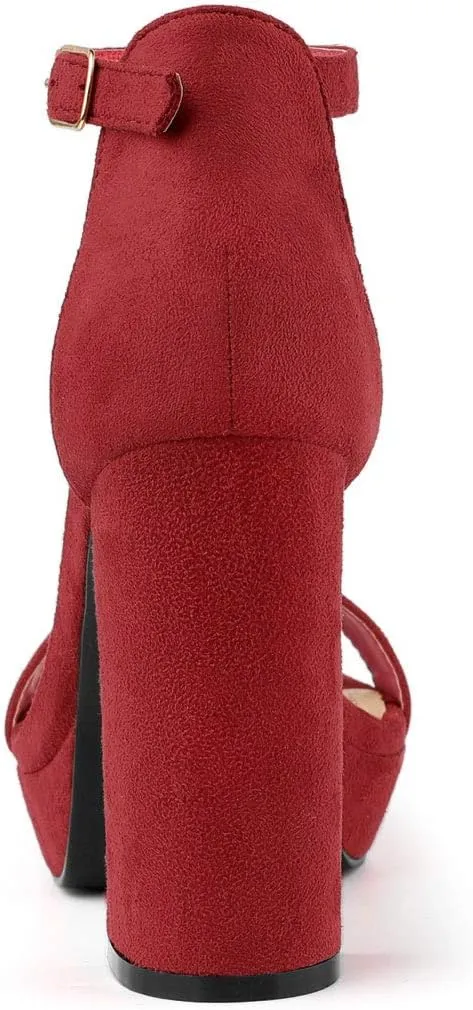 Allegra K Women's Ankle Strap Platform Chunky Heels Sandals