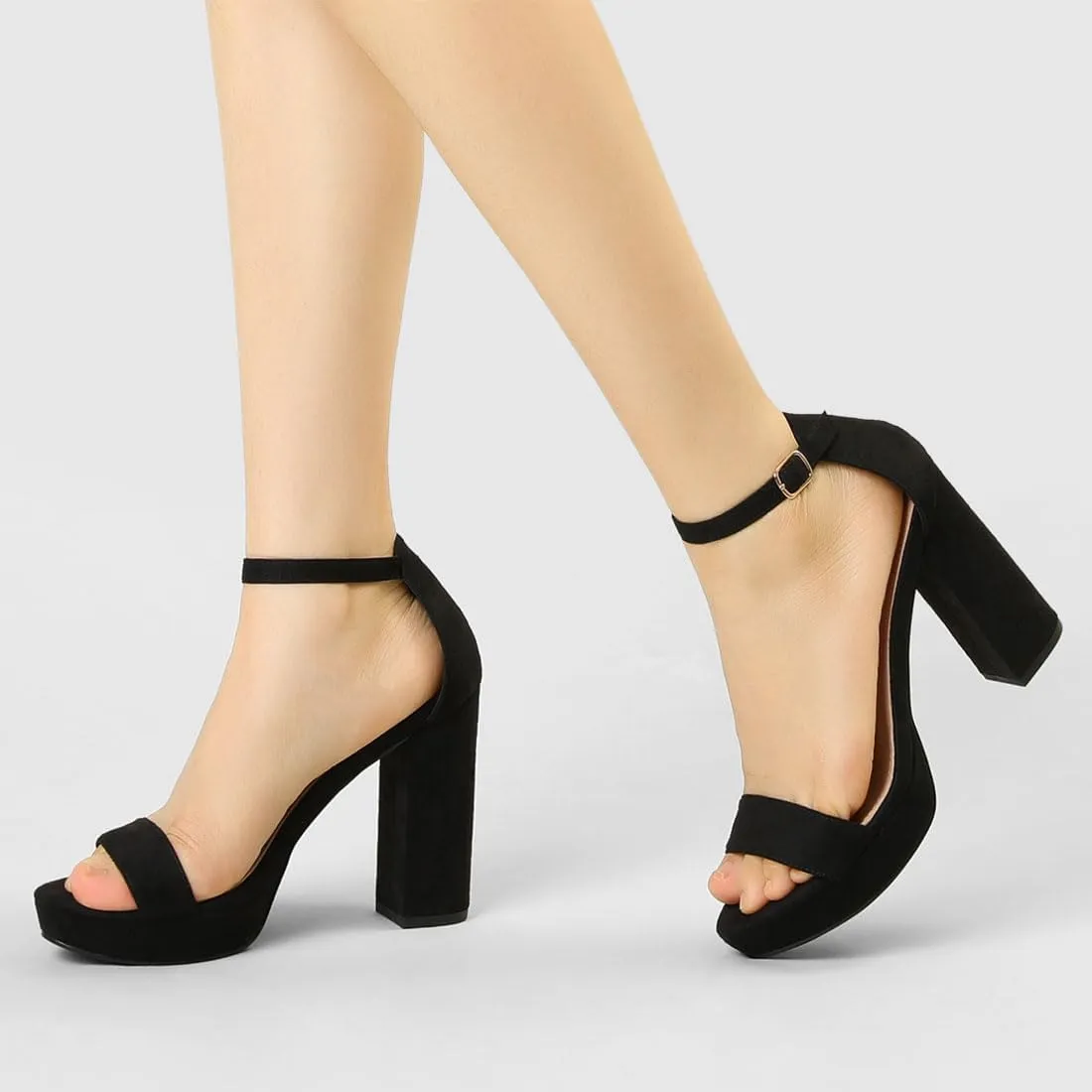 Allegra K Women's Ankle Strap Platform Chunky Heels Sandals