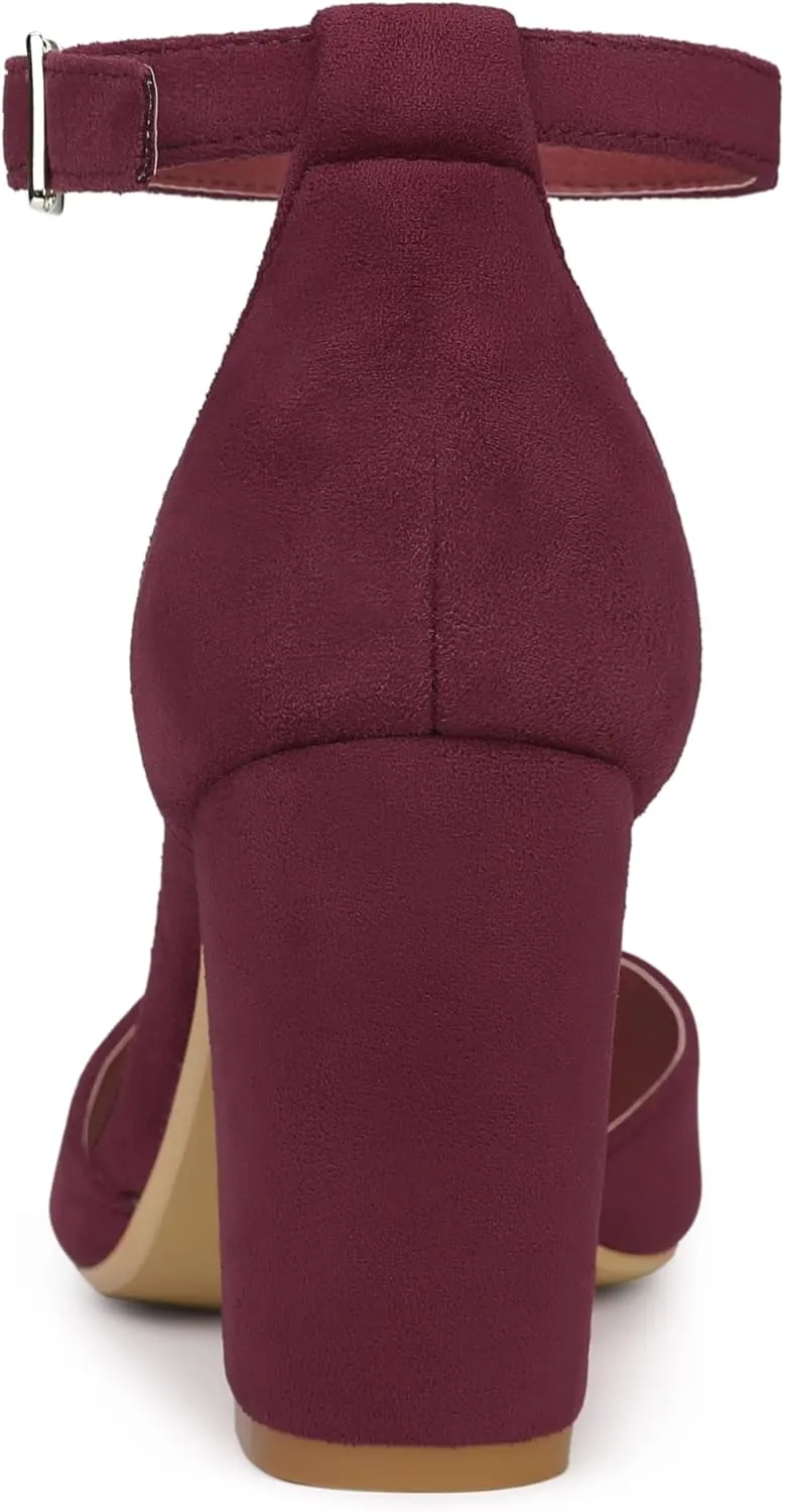 Allegra K Women's Ankle Strap Pointed Toe Block Heels Pumps