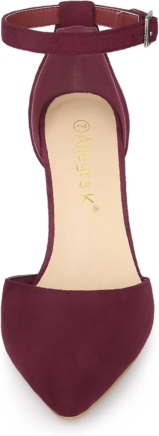 Allegra K Women's Ankle Strap Pointed Toe Block Heels Pumps
