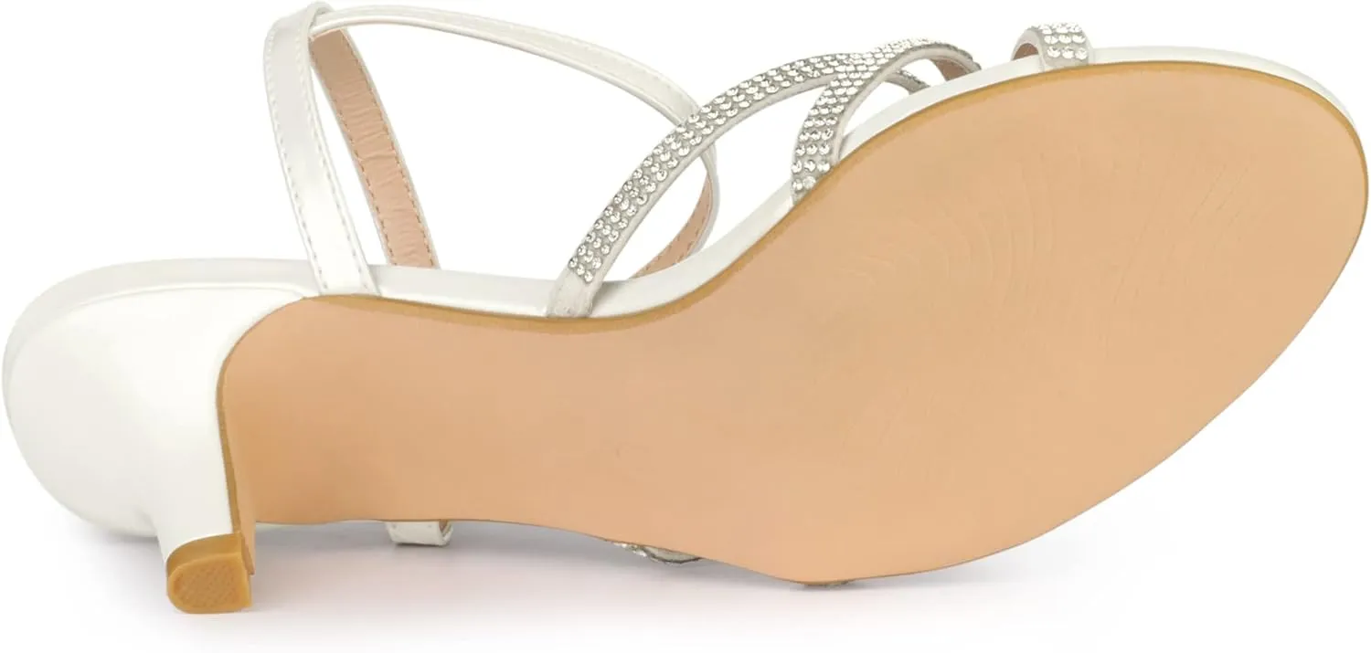 Allegra K Women's Ankle Strap Rhinestone Kitten Heel Sandals