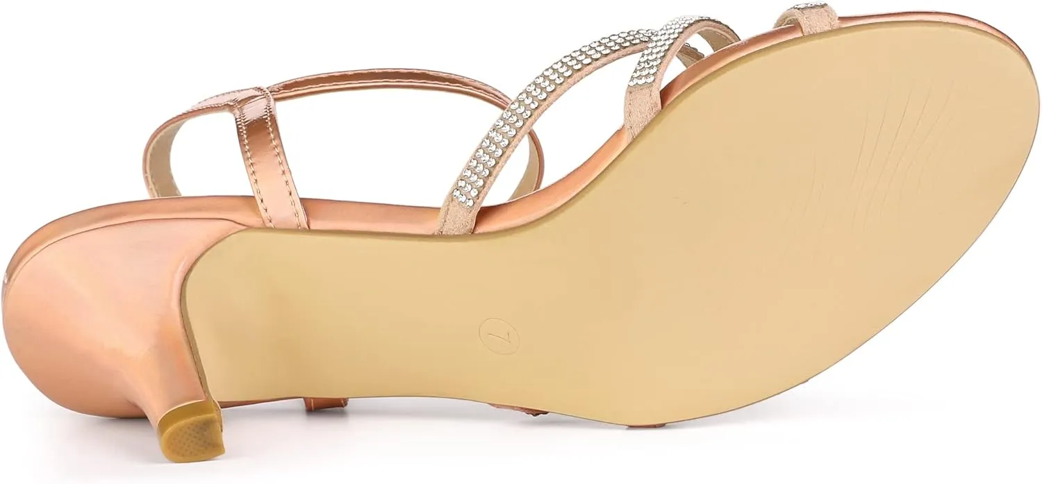 Allegra K Women's Ankle Strap Rhinestone Kitten Heel Sandals