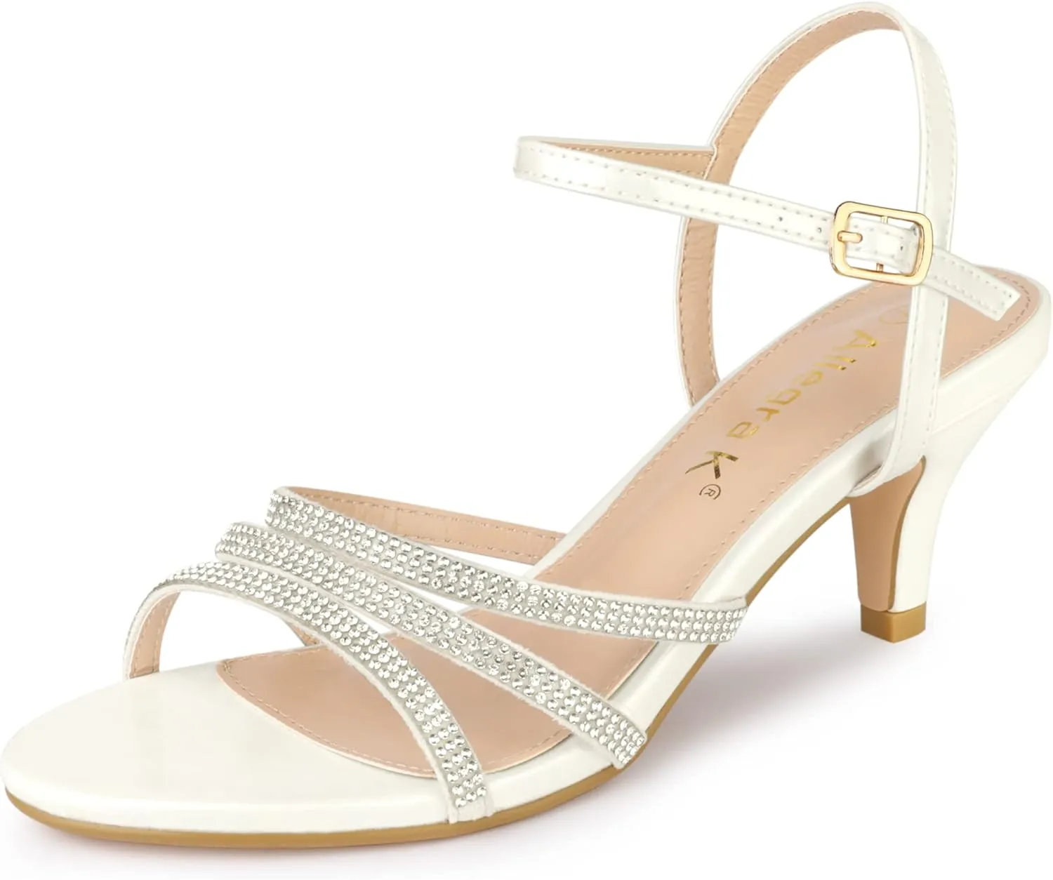 Allegra K Women's Ankle Strap Rhinestone Kitten Heel Sandals