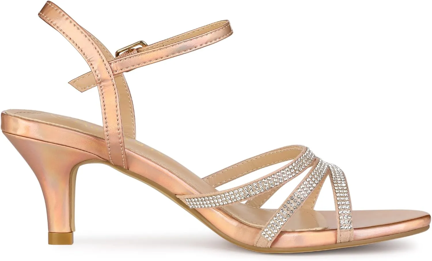 Allegra K Women's Ankle Strap Rhinestone Kitten Heel Sandals