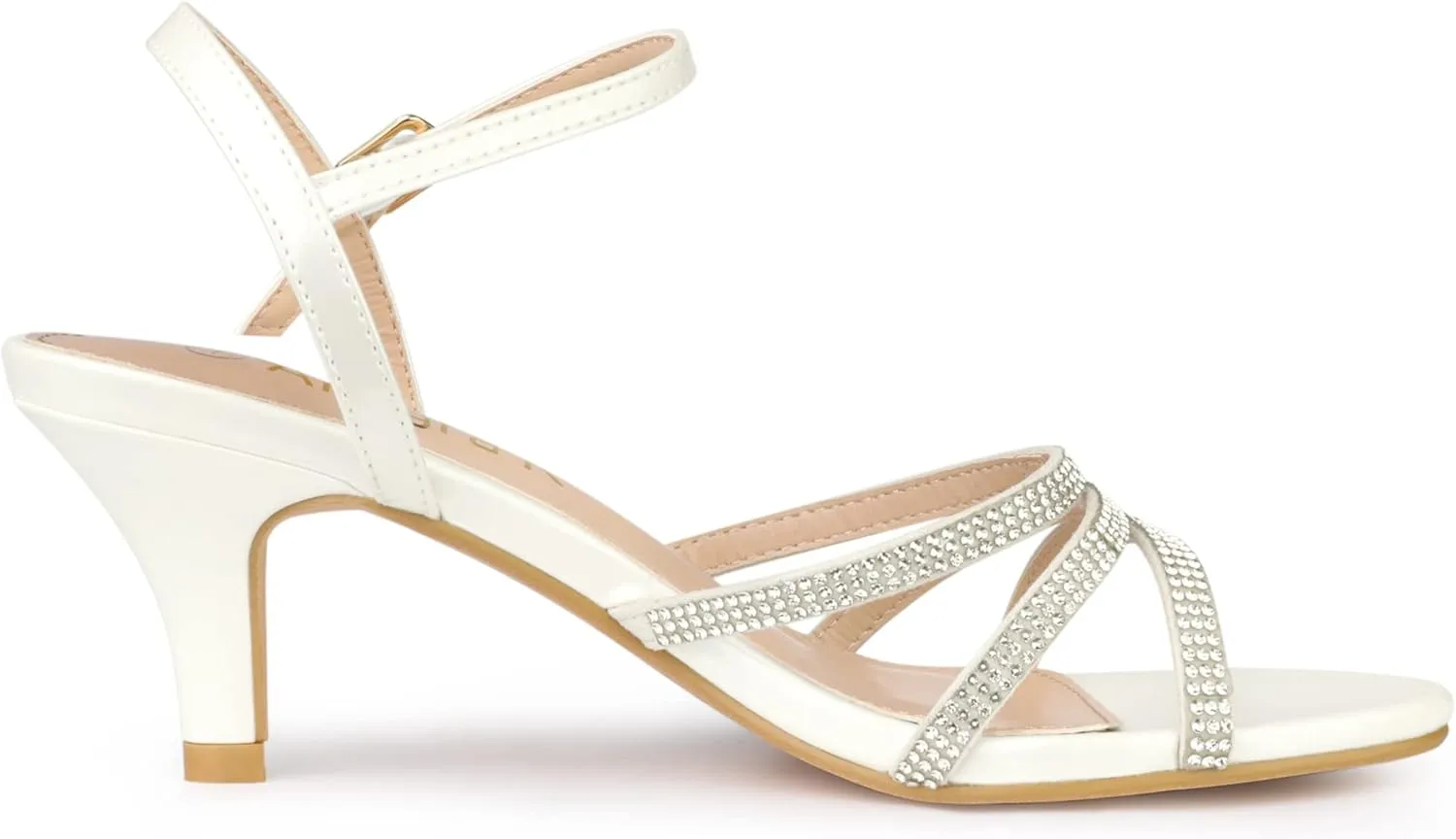 Allegra K Women's Ankle Strap Rhinestone Kitten Heel Sandals