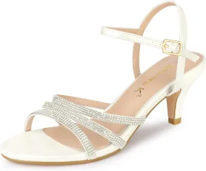 Allegra K Women's Ankle Strap Rhinestone Kitten Heel Sandals