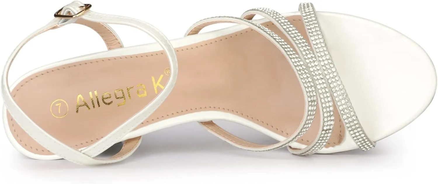 Allegra K Women's Ankle Strap Rhinestone Kitten Heel Sandals