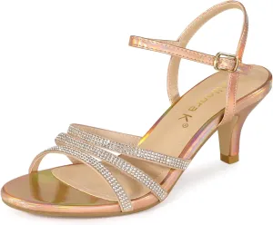 Allegra K Women's Ankle Strap Rhinestone Kitten Heel Sandals