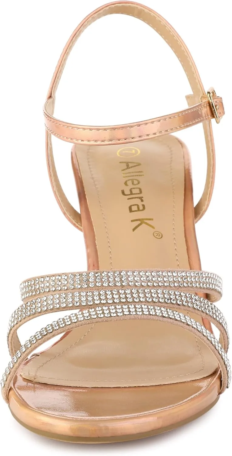 Allegra K Women's Ankle Strap Rhinestone Kitten Heel Sandals