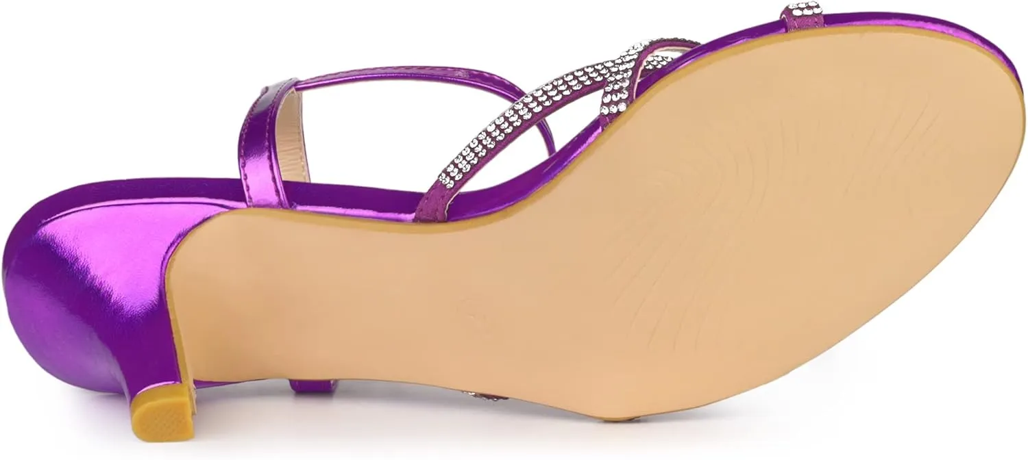 Allegra K Women's Ankle Strap Rhinestone Kitten Heel Sandals