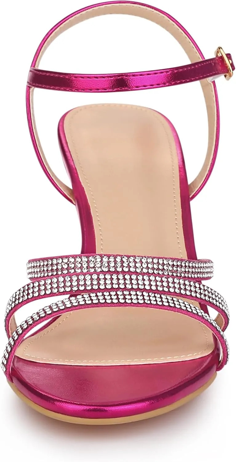 Allegra K Women's Ankle Strap Rhinestone Kitten Heel Sandals