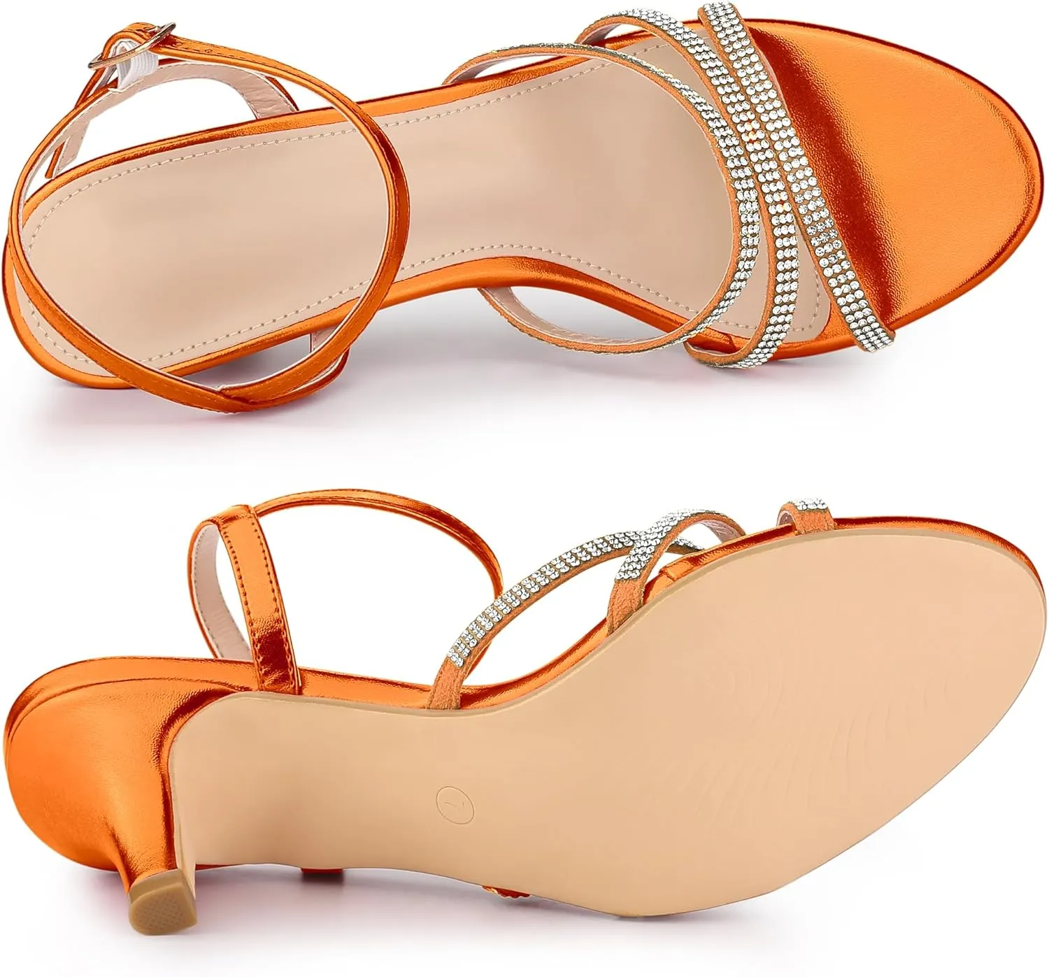 Allegra K Women's Ankle Strap Rhinestone Kitten Heel Sandals