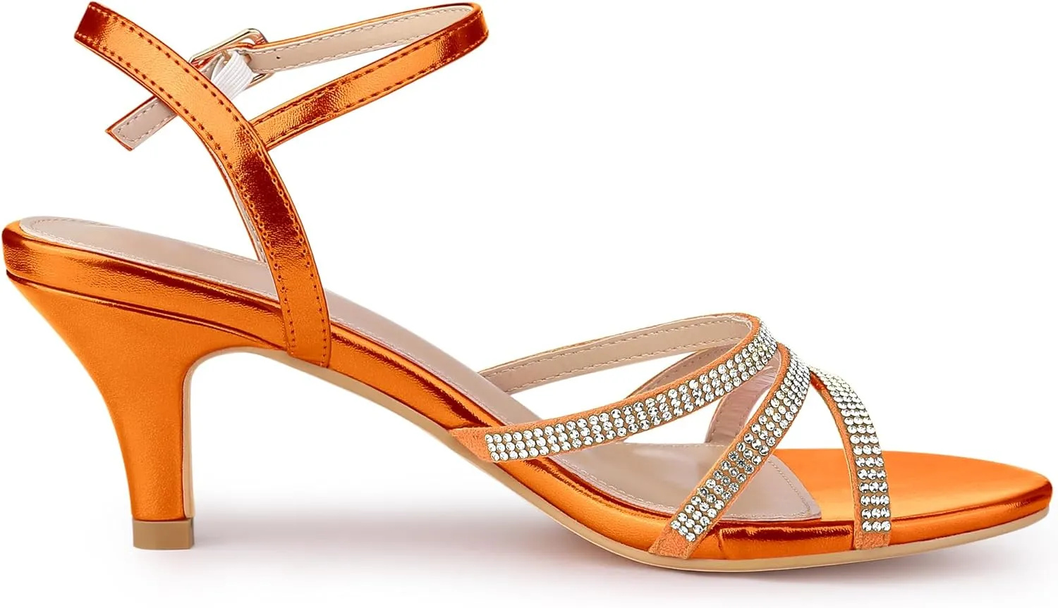 Allegra K Women's Ankle Strap Rhinestone Kitten Heel Sandals