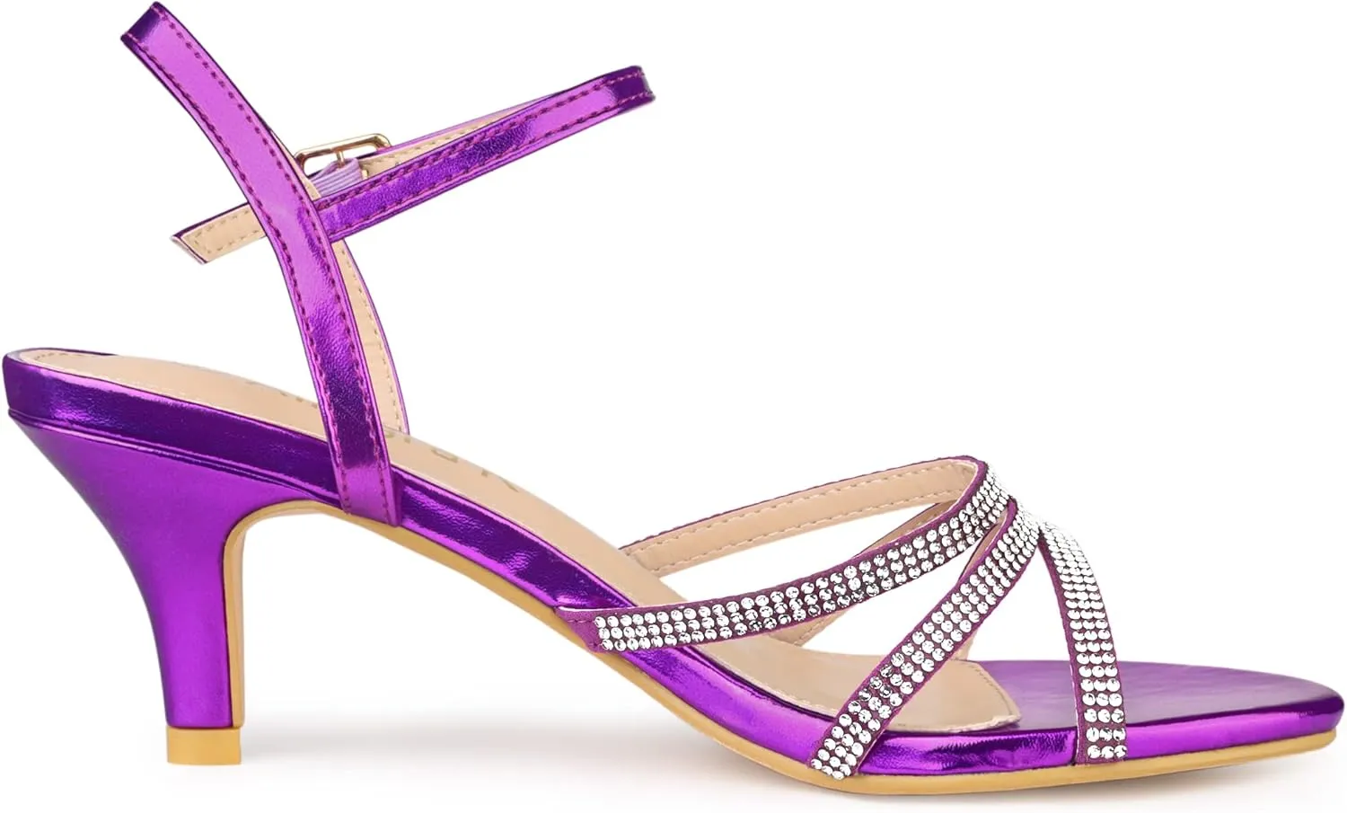 Allegra K Women's Ankle Strap Rhinestone Kitten Heel Sandals