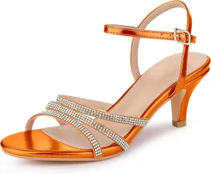 Allegra K Women's Ankle Strap Rhinestone Kitten Heel Sandals