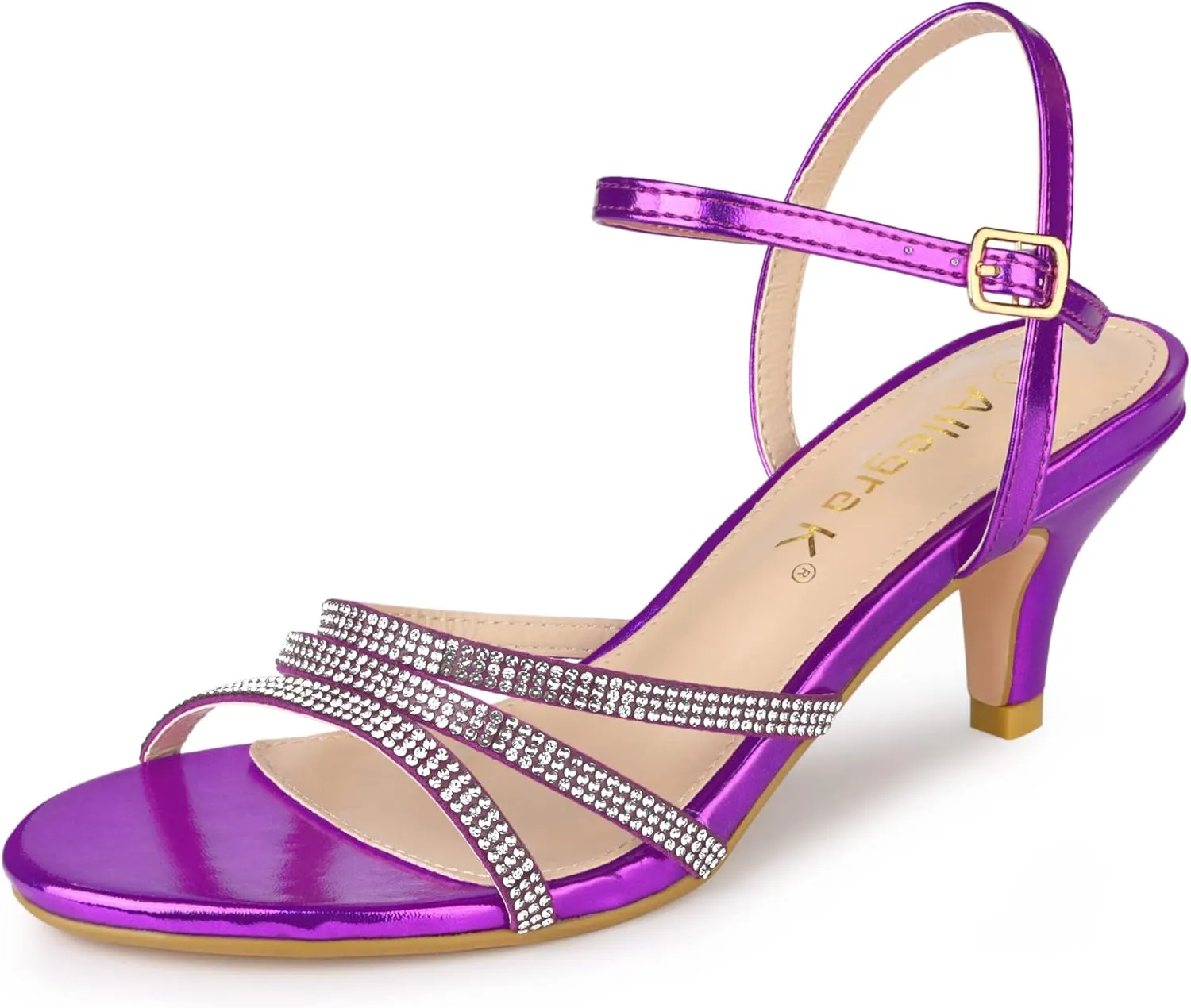 Allegra K Women's Ankle Strap Rhinestone Kitten Heel Sandals