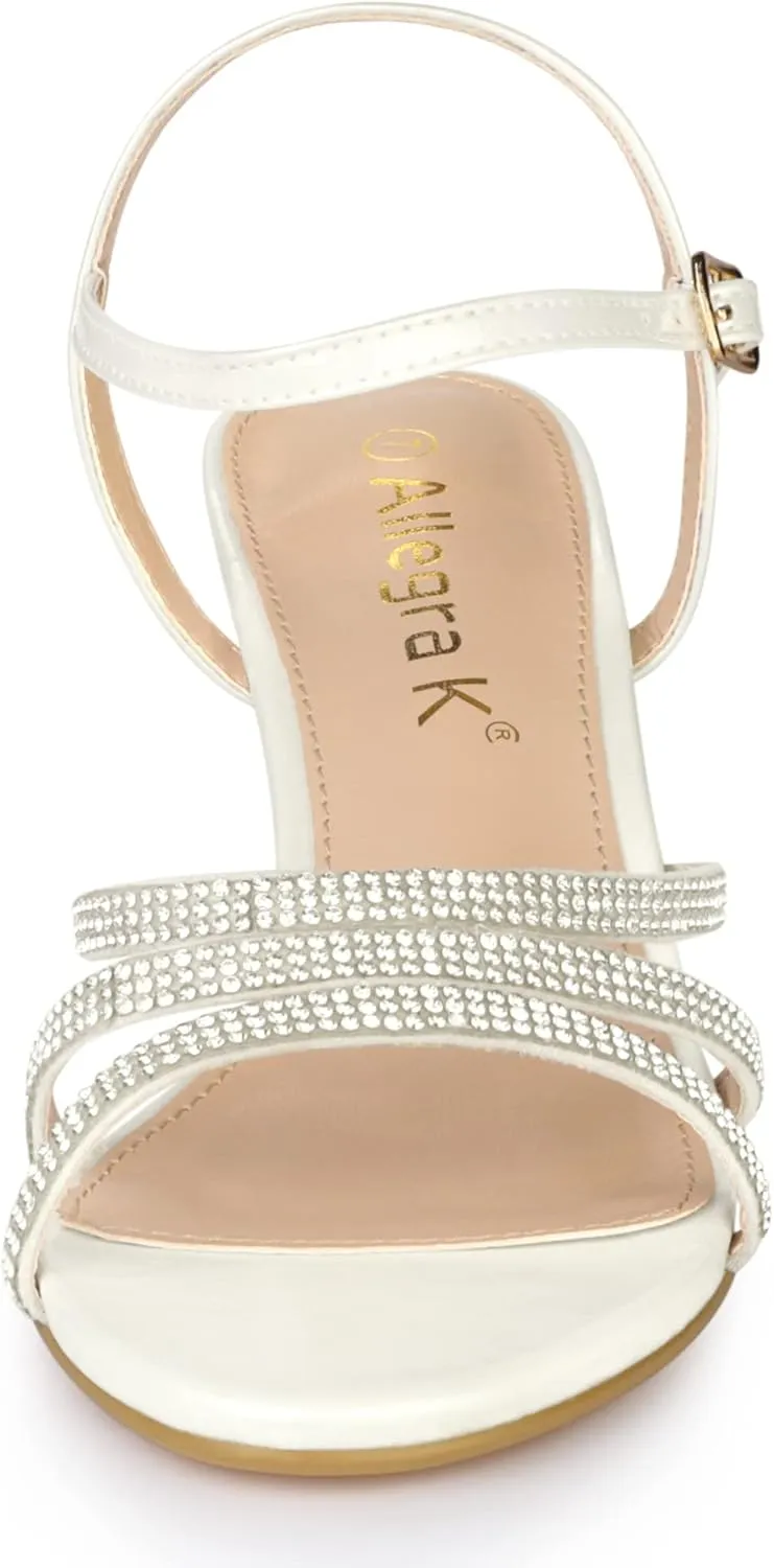 Allegra K Women's Ankle Strap Rhinestone Kitten Heel Sandals