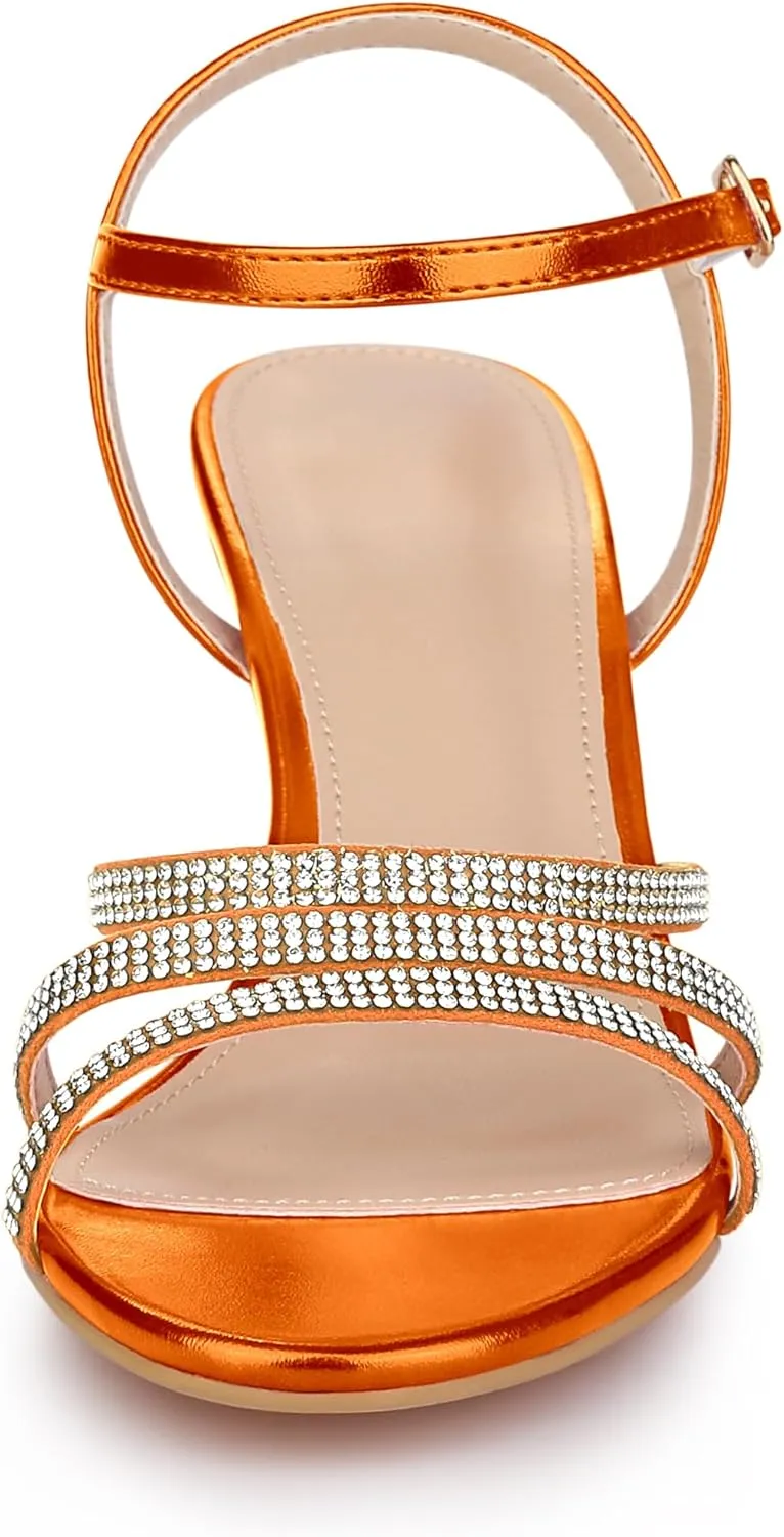Allegra K Women's Ankle Strap Rhinestone Kitten Heel Sandals