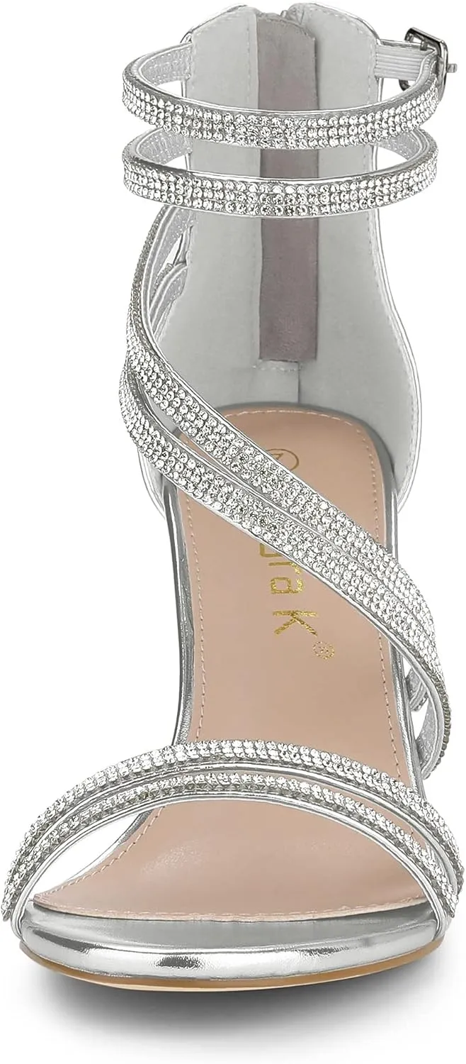 Allegra K Women's Ankle Strap Rhinestone Stiletto Heeled Sandals
