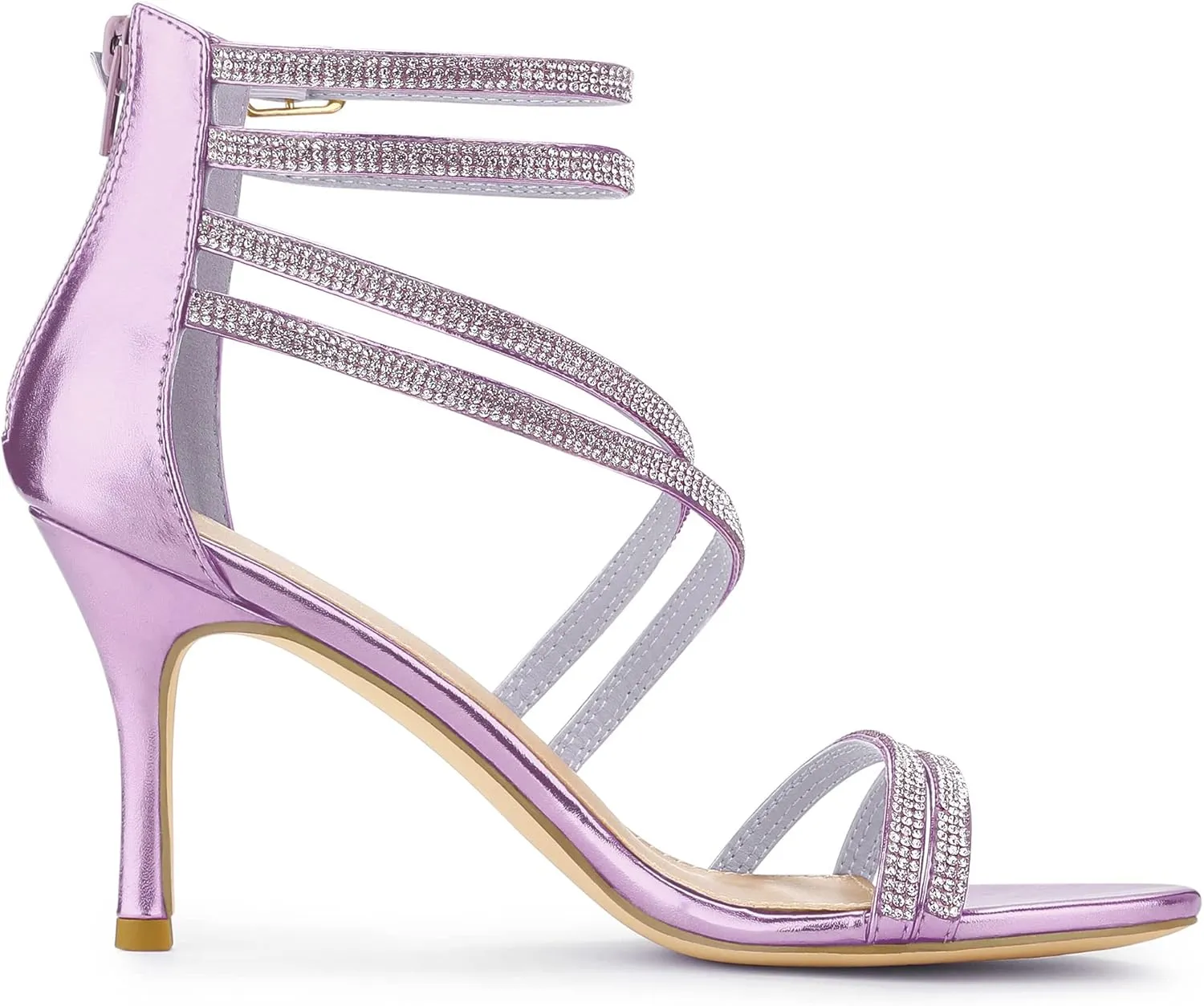 Allegra K Women's Ankle Strap Rhinestone Stiletto Heeled Sandals