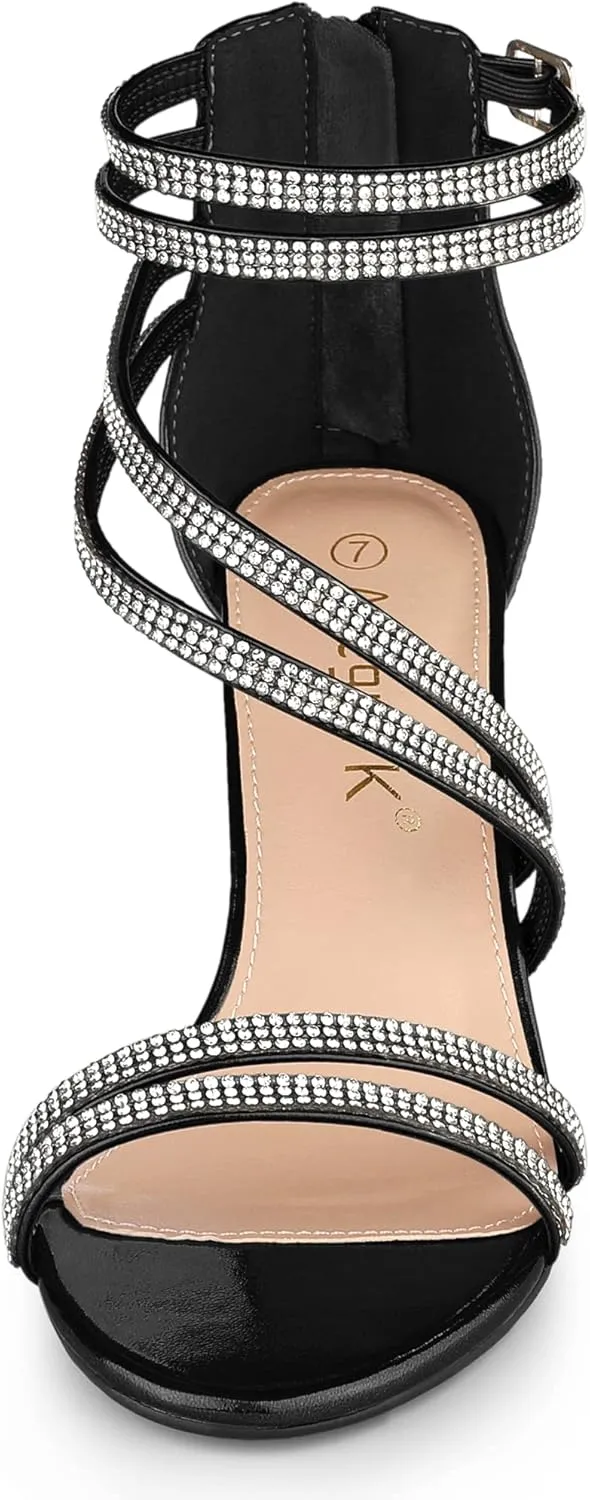 Allegra K Women's Ankle Strap Rhinestone Stiletto Heeled Sandals