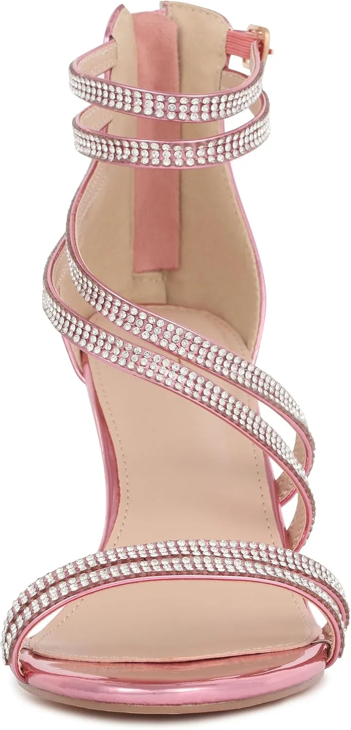 Allegra K Women's Ankle Strap Rhinestone Stiletto Heeled Sandals