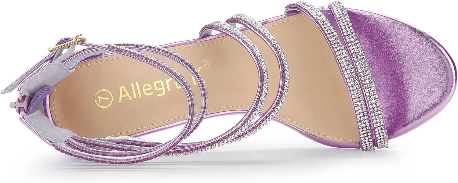 Allegra K Women's Ankle Strap Rhinestone Stiletto Heeled Sandals