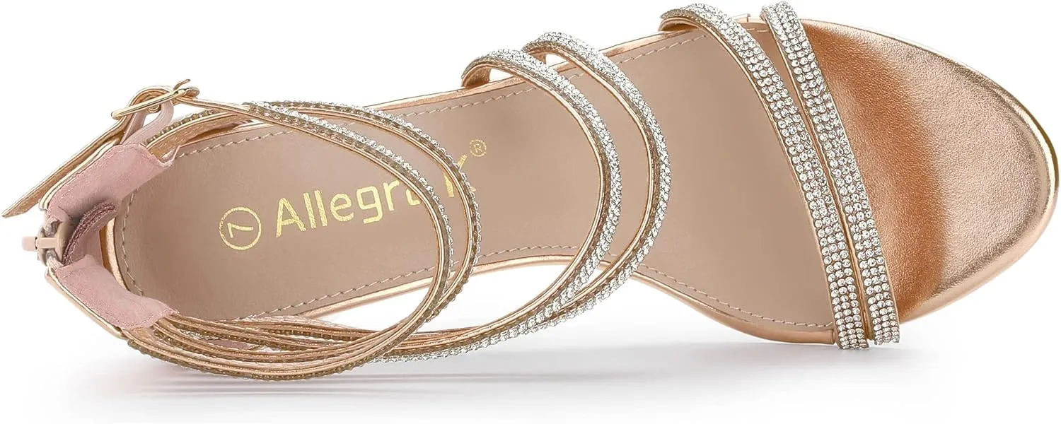 Allegra K Women's Ankle Strap Rhinestone Stiletto Heeled Sandals