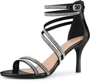 Allegra K Women's Ankle Strap Rhinestone Stiletto Heeled Sandals