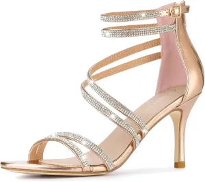 Allegra K Women's Ankle Strap Rhinestone Stiletto Heeled Sandals