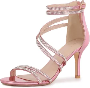 Allegra K Women's Ankle Strap Rhinestone Stiletto Heeled Sandals