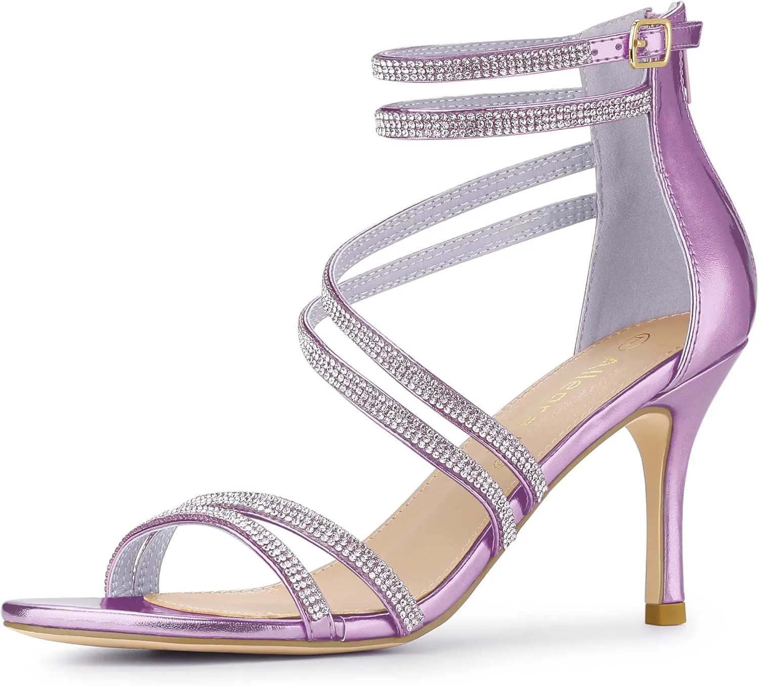Allegra K Women's Ankle Strap Rhinestone Stiletto Heeled Sandals