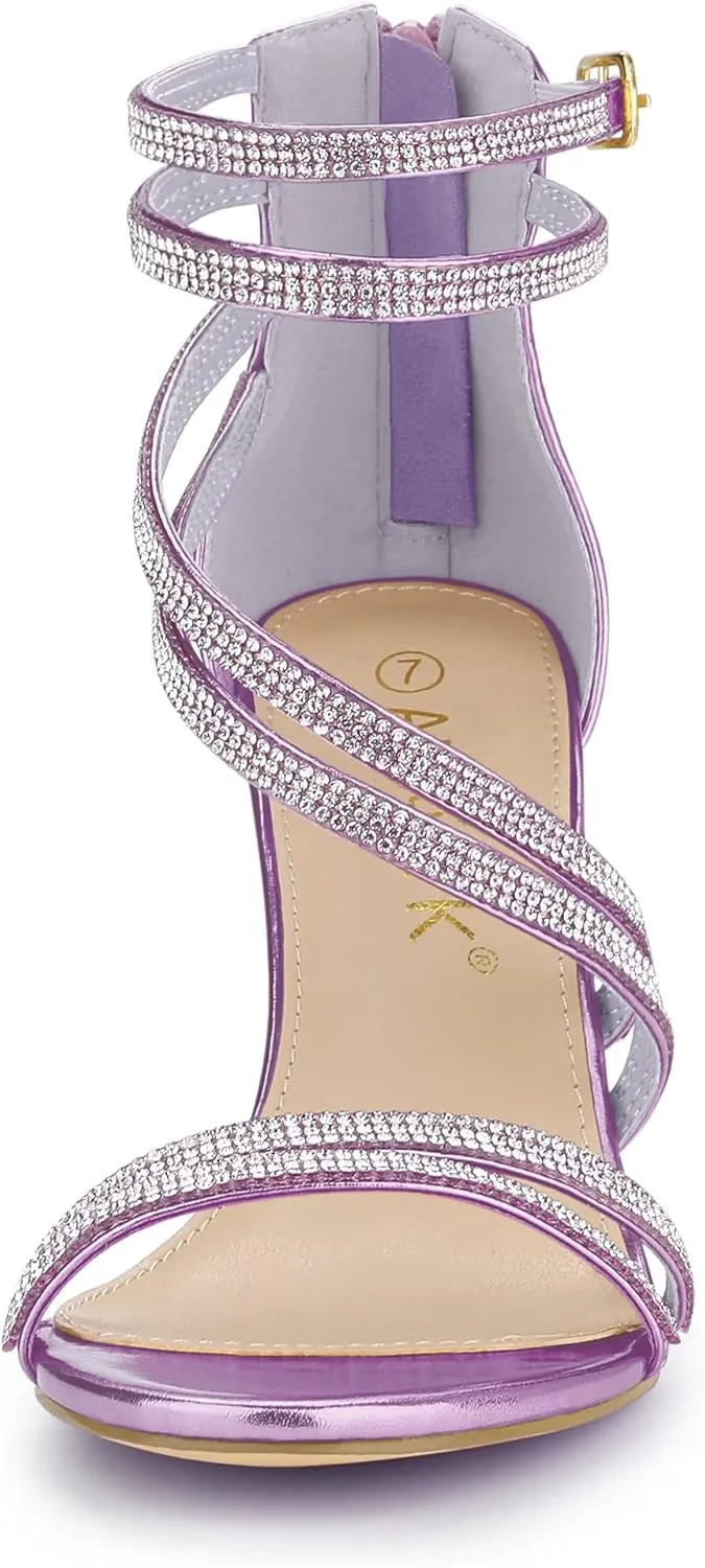 Allegra K Women's Ankle Strap Rhinestone Stiletto Heeled Sandals