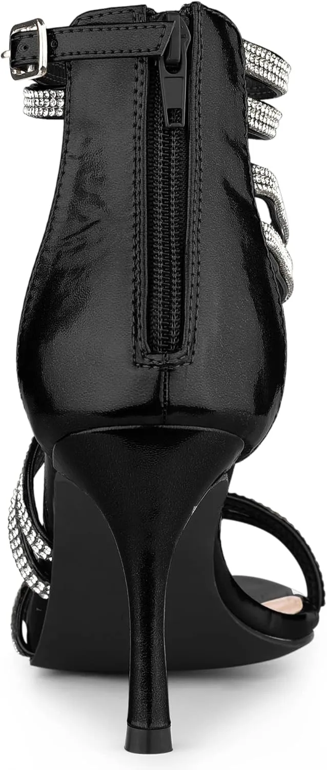 Allegra K Women's Ankle Strap Rhinestone Stiletto Heeled Sandals