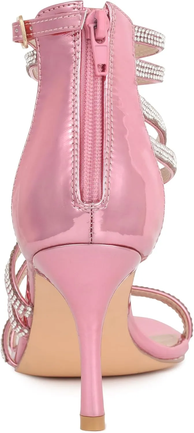 Allegra K Women's Ankle Strap Rhinestone Stiletto Heeled Sandals
